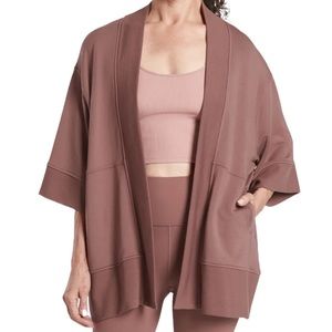 ATHLETA Lotus Wrap Hearth Rose Pink Short Sleeve Open Front Cardigan